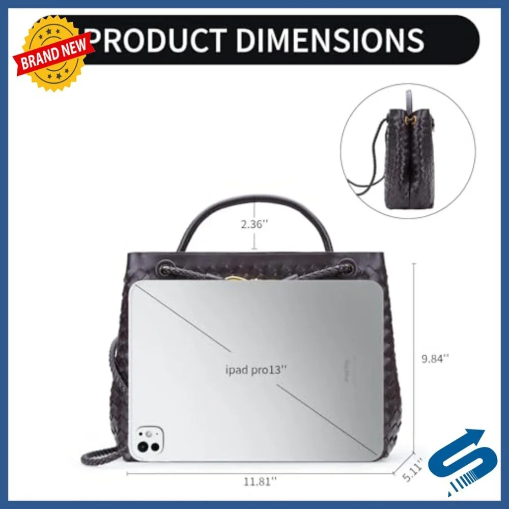 Large Vegan Leather Woven Shoulder Bag Crossbody Tote Work Travel - Picture 5 of 6